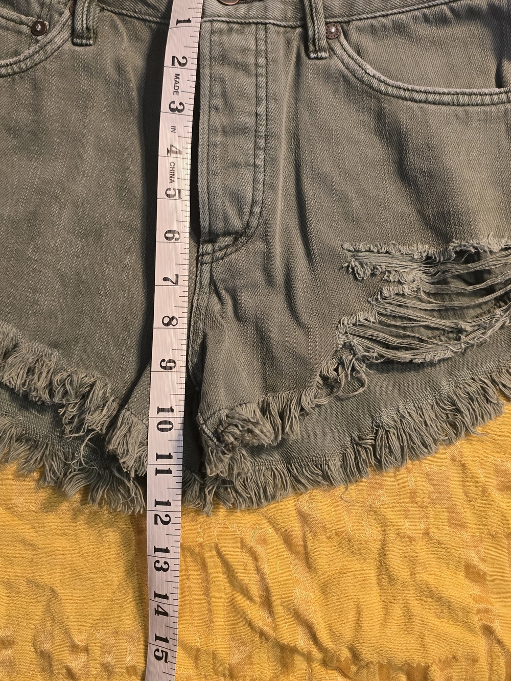 We The Free Olive Green Distressed Frayed Hem Denim Shorts